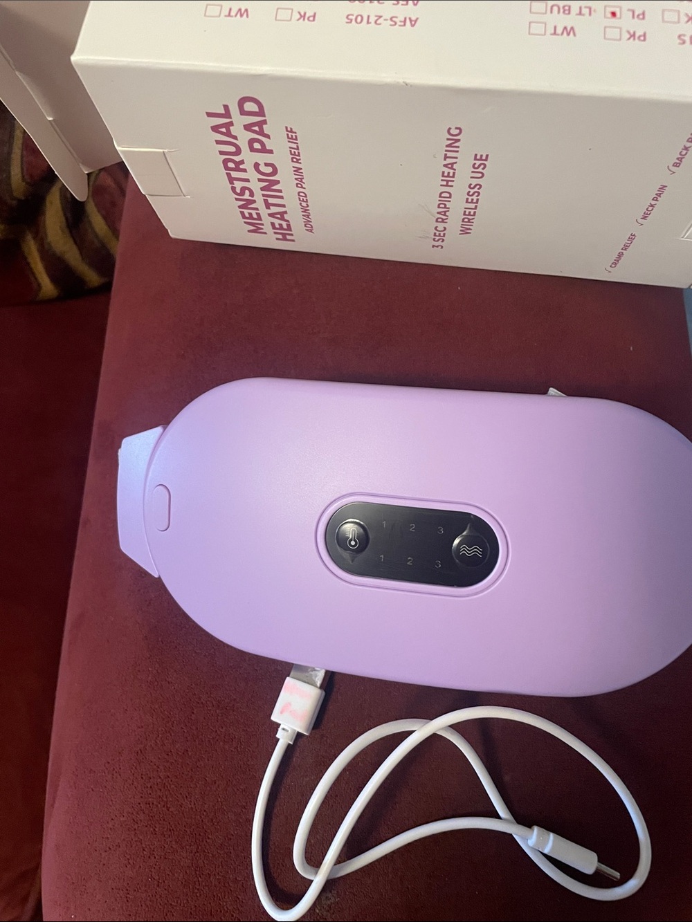Rechargeable Lavender Menstrual Heating Pad with Adjustable Heat